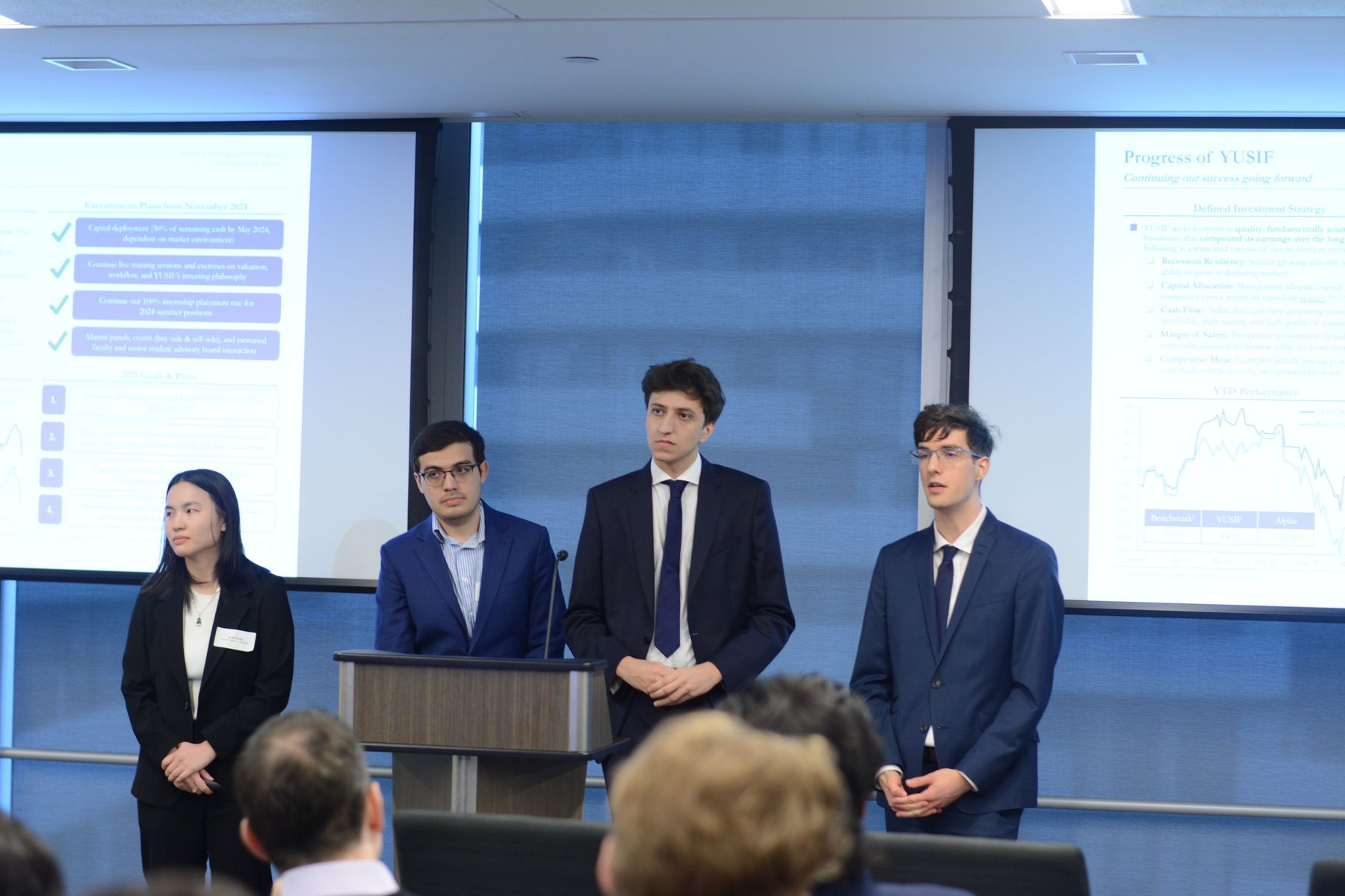 A YUSIF student presenting a stock pitch