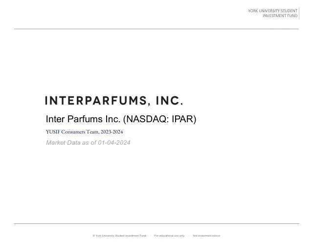 Inter Parfums Inc. pitch cover