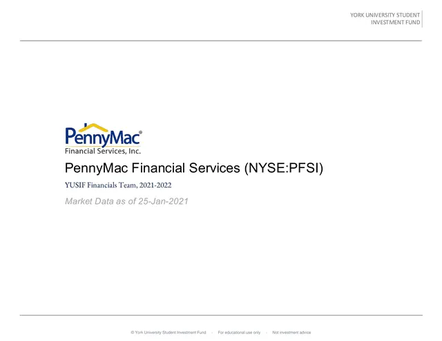 PennyMac Financial Services pitch cover