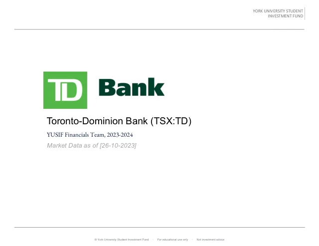 Toronto-Dominion Bank pitch cover