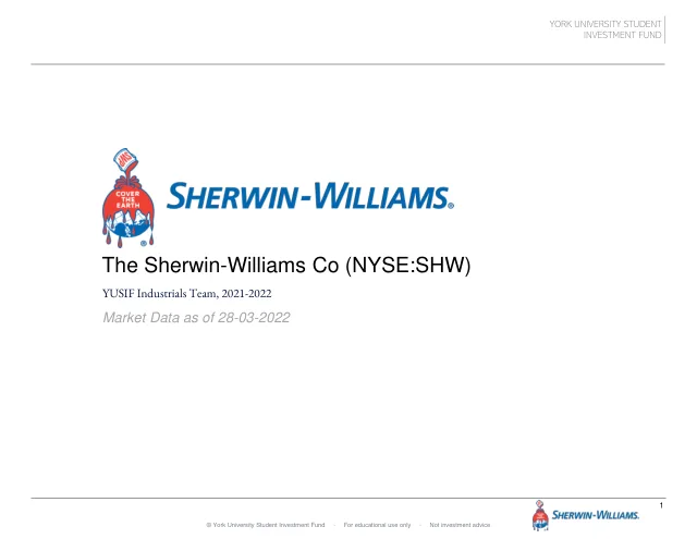 The Sherwin-Williams Co pitch cover
