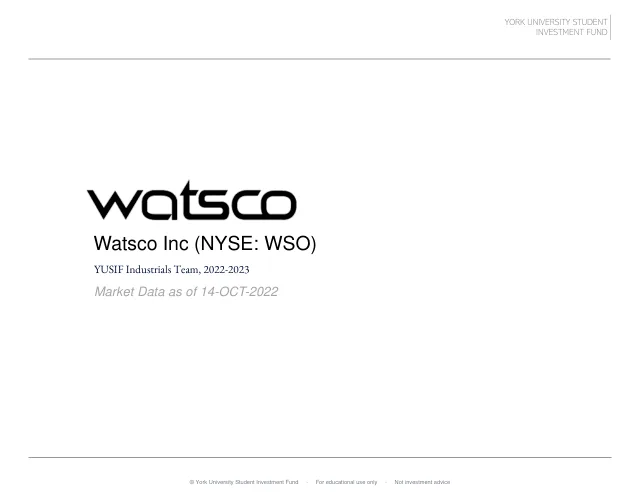 Watsco Inc pitch cover