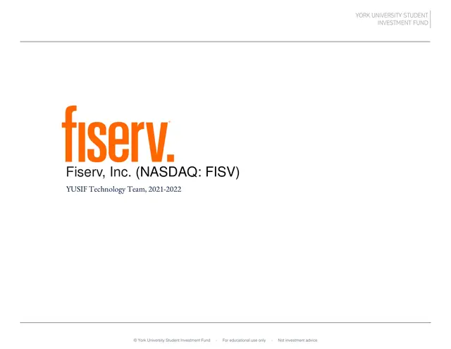 Fiserv, Inc. pitch cover