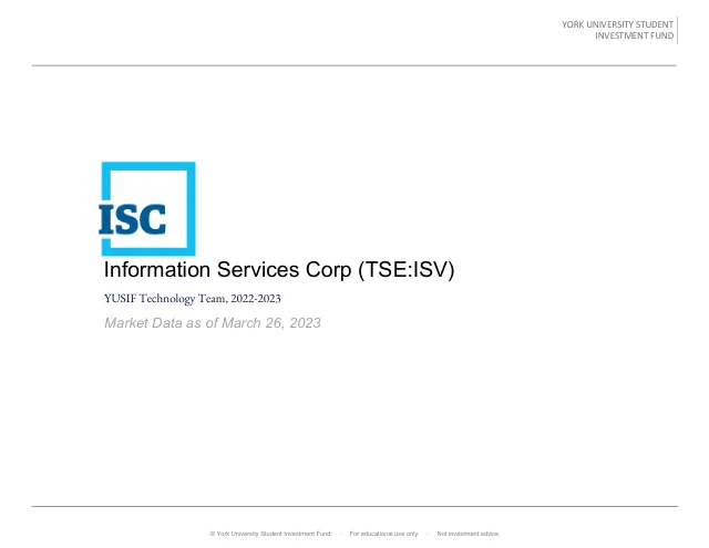 Information Services Corp pitch cover