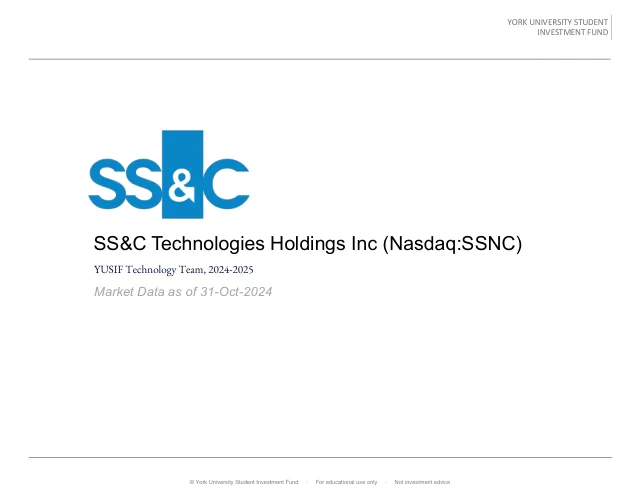 SS&C Technologies Holdings, Inc. pitch cover
