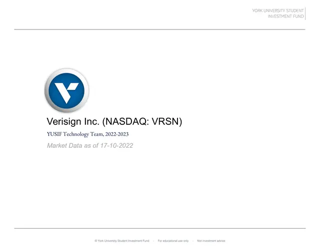 Verisign Inc. pitch cover